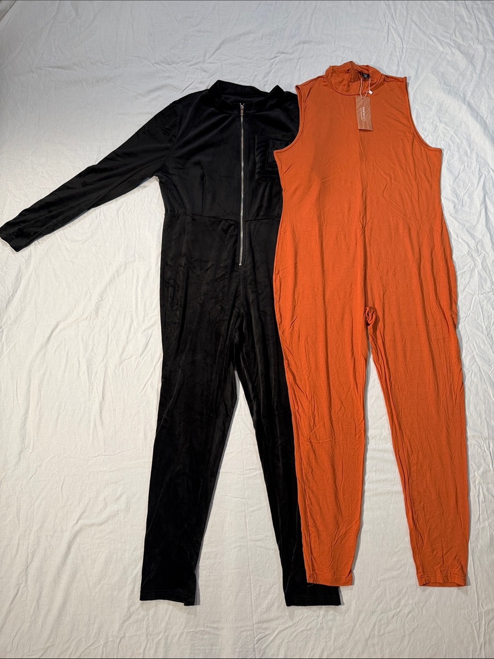 Plus Size - Black Velour Jumpsuit & Orange Jumpsuit